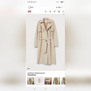 H&M Classic Beige Trench Coat for Women - Faux Suede Like Material XXL